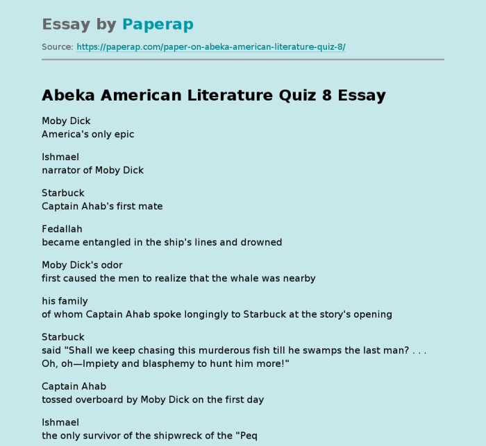 Abeka american literature test 6