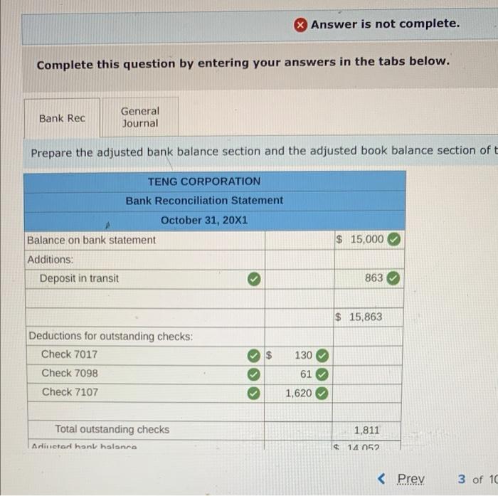 Bank statement received showing corporation balance solved transcribed text show october